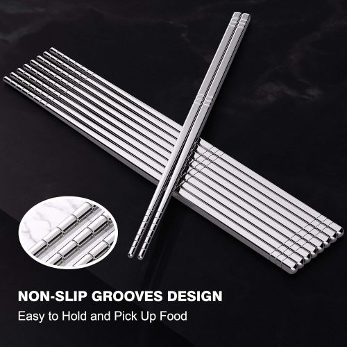  [아마존베스트]Omia 5 Pairs Premium Reusable Metal Stainless Steel Chopsticks Dishwasher Safe Lightweight Easy to Use Metal Chop Stick Utensils.