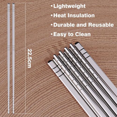  [아마존베스트]Omia 5 Pairs Premium Reusable Metal Stainless Steel Chopsticks Dishwasher Safe Lightweight Easy to Use Metal Chop Stick Utensils.