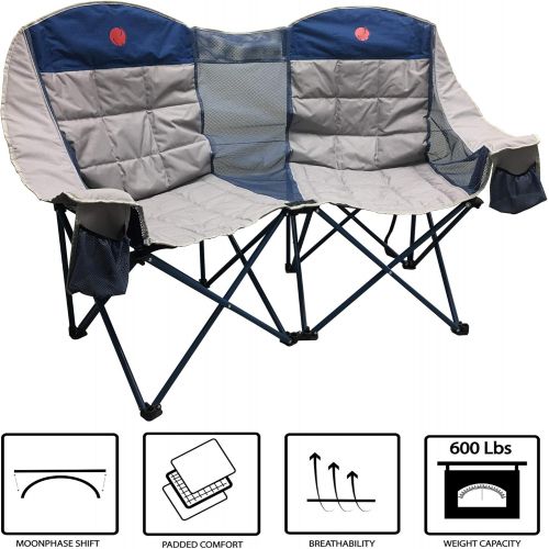  [아마존베스트]OmniCore Designs MoonPhase Home-Away LoveSeat Heavy Duty Oversized Folding Double Camp Chair Collection (Single, Double, Triple) (Double Loveseat)