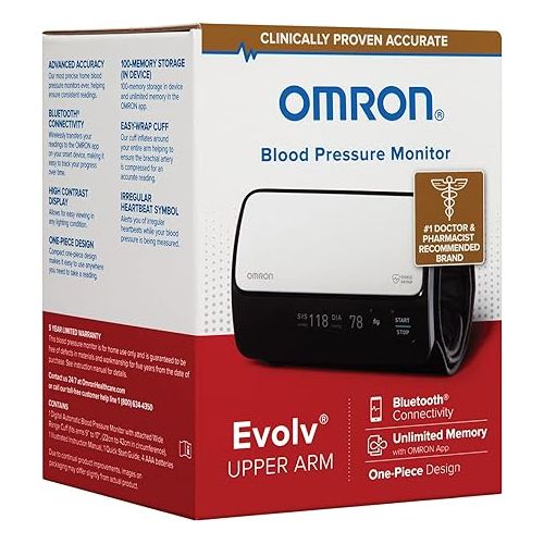  OMRON Evolv Bluetooth Wireless Upper Arm Blood Pressure Monitor with Portable, One-Piece Design.