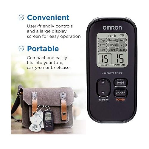  OMRON Max Power Relief TENS Unit Muscle Stimulator, Simulated Massage Therapy for Lower Back, Arm, Shoulder, Leg, Foot, and Arthritis Pain, Drug-Free Pain Relief (PM500)