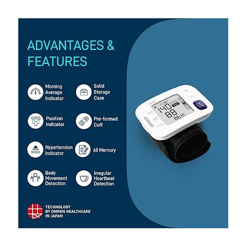  Omron Hem 6181 Fully Automatic Wrist Blood Pressure Monitor with Intelligence Technology, Cuff Wrapping Guide and Irregular Heartbeat Detection for Most Accurate Measurement (White)