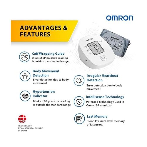  Omron Hem 7121J Fully Automatic Digital Blood Pressure Monitor with Intellisense Technology & Cuff Wrapping Guide Most Accurate Measurement (White) (Power Source - Battrey)