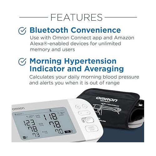  OMRON Gold Blood Pressure Monitor, Premium Upper Arm Cuff, Digital Bluetooth Blood Pressure Machine, Stores Up to 120 Readings for Two Users (60 Readings Each)