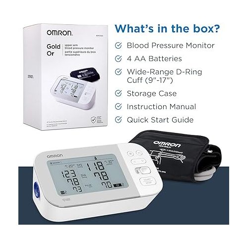  OMRON Gold Blood Pressure Monitor, Premium Upper Arm Cuff, Digital Bluetooth Blood Pressure Machine, Stores Up to 120 Readings for Two Users (60 Readings Each)