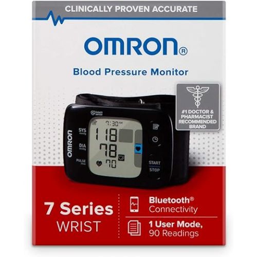  Omron 7 Series Wireless Wrist Blood Pressure Monitor, Black