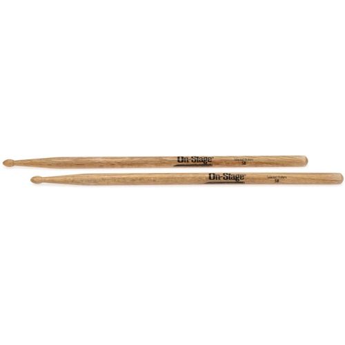  On-Stage Hickory Drumsticks 12-pair with Stick Bag - 5B - Wood Tip