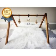 /OnMapleLane Baby Gym - Wooden Play Gym - Baby Activity Center - Wood and Organic Cotton Toys - Natural Stain and Non-Toxic Organic Wax - New Baby Gift