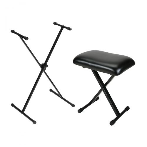  On-Stage},description:This set stand and bench set pairs up the comfort of the ProLine PL1100 Padded Keyboard Bench with the lightweight, adjustable On-Stage Stands KS7190 single-b