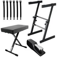 OnStage On Stage KS7350 Pro Heavy Duty Folding Z Keyboard Stand + Bench + Pedal + Strapeez - Top Value Accessory Bundle!!