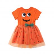 Onavy Toddler Baby Girl Halloween Clothes Pumpkin Short Sleeve Princess Dress Lace Tutu Skirt Outfits
