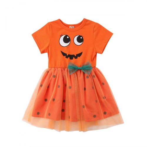  Onavy Toddler Baby Girl Halloween Clothes Pumpkin Short Sleeve Princess Dress Lace Tutu Skirt Outfits