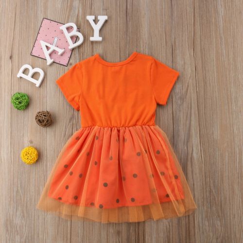  Onavy Toddler Baby Girl Halloween Clothes Pumpkin Short Sleeve Princess Dress Lace Tutu Skirt Outfits