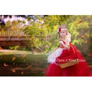 OnceUponATimeTuTus Little Red Riding Hood Tutu Dress - Red and White Pageant Gown - Halloween Costume - Girls Size 12M 2T 3T 4T 5T 6 7 8 10 12 - Cape and Apron
