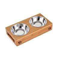 Oncpcare Cat Feeder Natural Wooden Bracket Dog Water Bowls Avoid Spilling Feeding Shelf Cat Food Bowl for Puppy, Cats and Other Little and Medium Animals