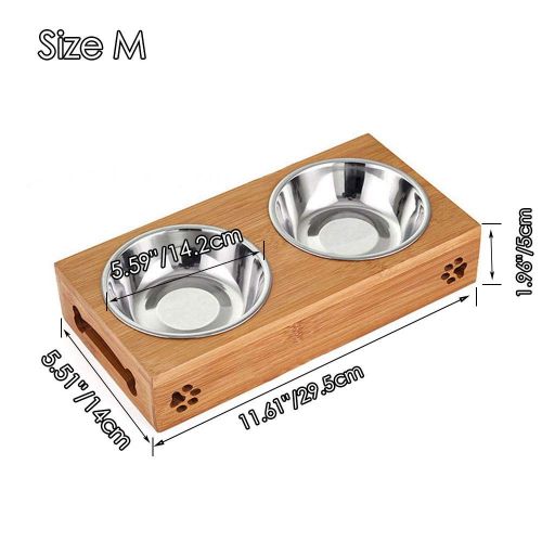  Oncpcare Cat Feeder Natural Wooden Bracket Dog Water Bowls Avoid Spilling Feeding Shelf Cat Food Bowl for Puppy, Cats and Other Little and Medium Animals