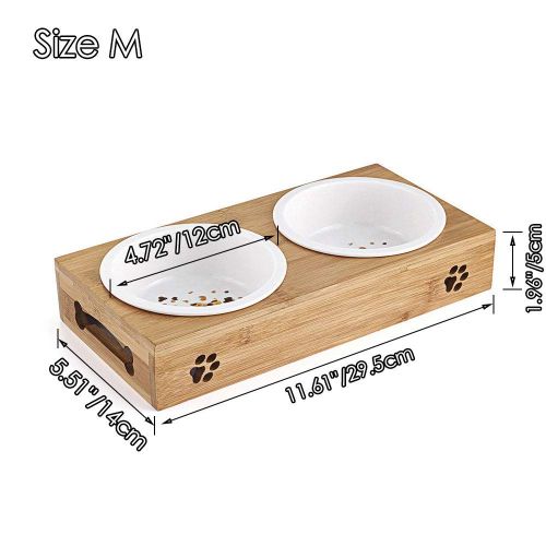  Oncpcare Cat Feeder Natural Wooden Bracket Dog Water Bowls Avoid Spilling Feeding Shelf Cat Food Bowl for Puppy, Cats and Other Little and Medium Animals