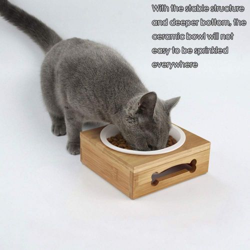  Oncpcare Cat Feeder Natural Wooden Bracket Dog Water Bowls Avoid Spilling Feeding Shelf Cat Food Bowl for Puppy, Cats and Other Little and Medium Animals