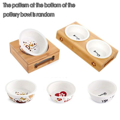  Oncpcare Cat Feeder Natural Wooden Bracket Dog Water Bowls Avoid Spilling Feeding Shelf Cat Food Bowl for Puppy, Cats and Other Little and Medium Animals