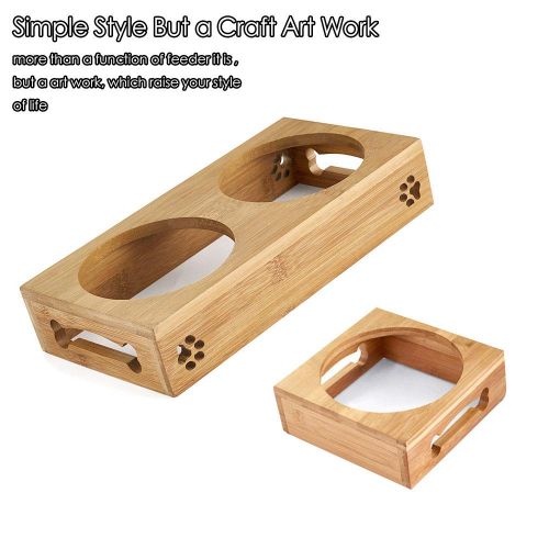  Oncpcare Cat Feeder Natural Wooden Bracket Dog Water Bowls Avoid Spilling Feeding Shelf Cat Food Bowl for Puppy, Cats and Other Little and Medium Animals