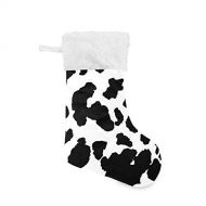 One Bear Christmas Stockings, Cow Patter Black White Print Gloves Clothes Hat Cuff Stockings Plush Faux Fur 17 Fireplace Large Hanging Socks for Family Holiday Xmas Party Decor 1 P