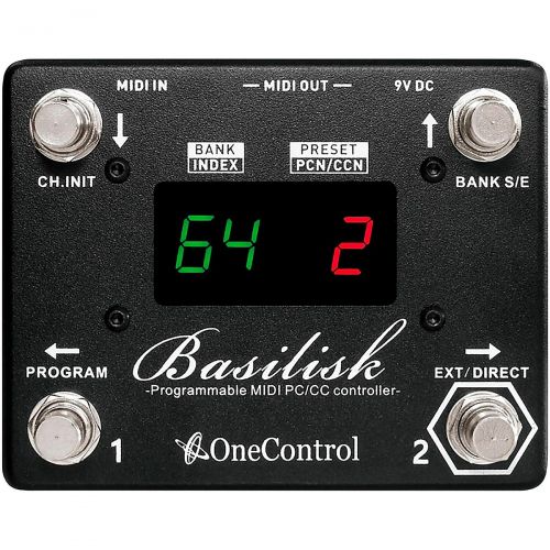  One Control},description:The One Control BASILISK is a programmable MIDI pedal featuring 128 presets spread over 64 banks. FLASH mode allows 4 presets to be recalled instantly via