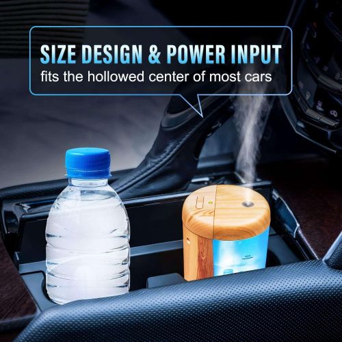  One Fire Car Diffuser Essential Oil Humidifier, USB Plug in Mini Portable Aromatherapy Car Oil Diffusers, Cool Mist Fragrance Cup Holder Ultrasonic Car Humidifiers for Vehicle Office Travel