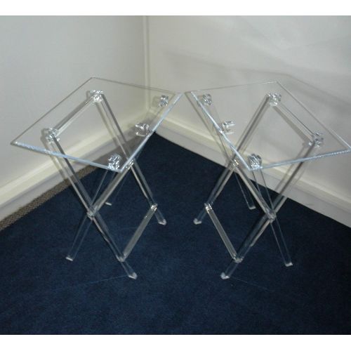  One Stop Plastic Shop Clear Acrylic Lucite Set of 2 Folding TV Snack Trays with Stand