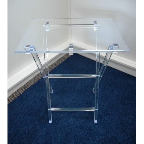  One Stop Plastic Shop Clear Acrylic Lucite Set of 2 Folding TV Snack Trays with Stand