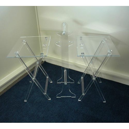  One Stop Plastic Shop Clear Acrylic Lucite Set of 2 Folding TV Snack Trays with Stand