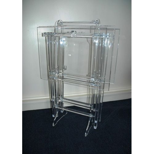  One Stop Plastic Shop Clear Acrylic Lucite Set of 2 Folding TV Snack Trays with Stand