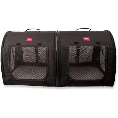  One for Pets Fabric Portable 2-in-1 Double Pet KennelShelter, Black 20x20x39 - Car Seat-belt Fixture Included