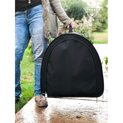  One for Pets Fabric Portable 2-in-1 Double Pet KennelShelter, Black 20x20x39 - Car Seat-belt Fixture Included