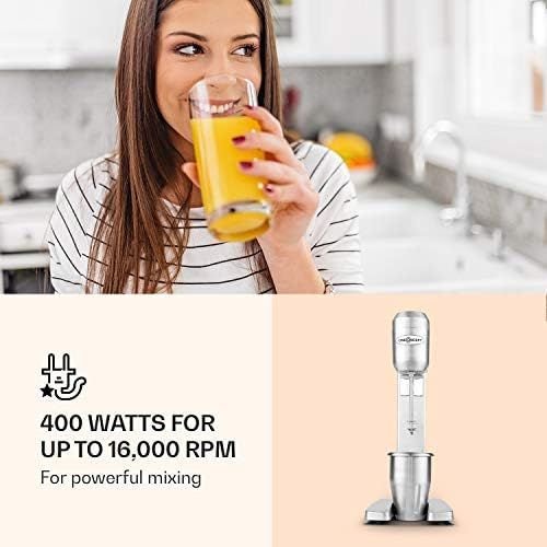  oneConcept - DM-B, Drink-Mixer, Getrankemixer, Mini-Standmixer, Milkshake Maker, 400 Watt, bis zu 16.000 Umdrehungen pro Minute, 650 ml Fassungsvermoegen, Edelstahl-Mixbechere, silb