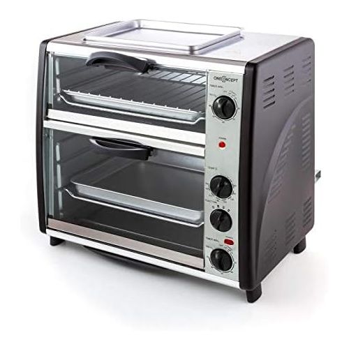  OneConcept oneConcept All-You-Can-Eat Doppel-Backofen - elektrischer Backofen, zwei getrennten Backraume, 42 Liter Gesamtvolumen, Grillplatte, 2400 W, einstellbare Temperatur: 60-240°C, Edels