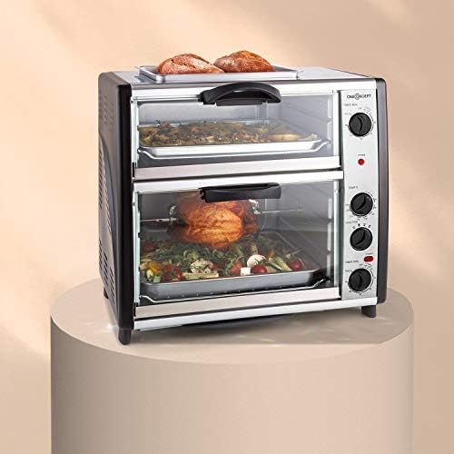  OneConcept oneConcept All-You-Can-Eat Doppel-Backofen - elektrischer Backofen, zwei getrennten Backraume, 42 Liter Gesamtvolumen, Grillplatte, 2400 W, einstellbare Temperatur: 60-240°C, Edels