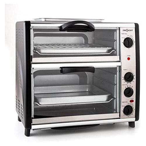  OneConcept oneConcept All-You-Can-Eat Doppel-Backofen - elektrischer Backofen, zwei getrennten Backraume, 42 Liter Gesamtvolumen, Grillplatte, 2400 W, einstellbare Temperatur: 60-240°C, Edels