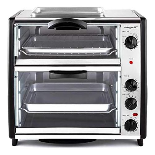  OneConcept oneConcept All-You-Can-Eat Doppel-Backofen - elektrischer Backofen, zwei getrennten Backraume, 42 Liter Gesamtvolumen, Grillplatte, 2400 W, einstellbare Temperatur: 60-240°C, Edels