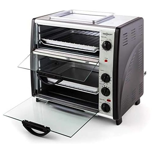  OneConcept oneConcept All-You-Can-Eat Doppel-Backofen - elektrischer Backofen, zwei getrennten Backraume, 42 Liter Gesamtvolumen, Grillplatte, 2400 W, einstellbare Temperatur: 60-240°C, Edels