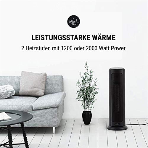  [아마존베스트]OneConcept Heat Spire Tower Heater - Fan Heater, 1200/2000 Watt, 8H Timer, Thermostat, 3 Speed Levels, Switchable Oscillation, Touch Control Panel, Graphite Black