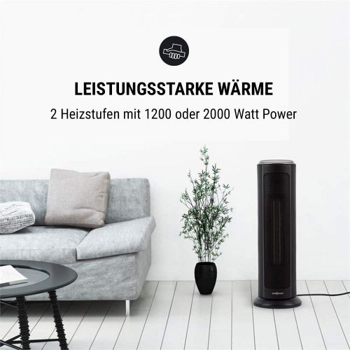  [아마존베스트]OneConcept Heat Spire Tower Heater - Fan Heater, 1200/2000 Watt, 8H Timer, Thermostat, 3 Speed Levels, Switchable Oscillation, Touch Control Panel, Graphite Black