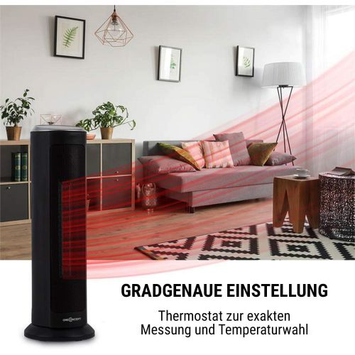  [아마존베스트]OneConcept Heat Spire Tower Heater - Fan Heater, 1200/2000 Watt, 8H Timer, Thermostat, 3 Speed Levels, Switchable Oscillation, Touch Control Panel, Graphite Black