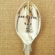 OneManOneShed Personalised Vintage Teaspoon  But First Tea  Tea Gift  Engraved Teaspoon  Hand Stamped Cutlery