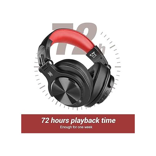  OneOdio A70 Bluetooth Over Ear Headphones, Wireless Headphones w/ 72H Playtime, Hi-Res, 3.5mm/6.35mm Wired Audio Jack for Studio Monitor & Mixing DJ Guitar AMP, Computer Laptop PC Tablet - Red