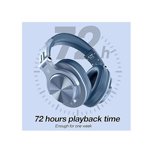 OneOdio A70 Bluetooth Over Ear Headphones, Wireless Headphones w/ 72H Playtime, Hi-Res, 3.5mm/6.35mm Wired Audio Jack for Studio Monitor & Mixing DJ Guitar AMP, Computer Laptop PC Tablet - Sky Blue