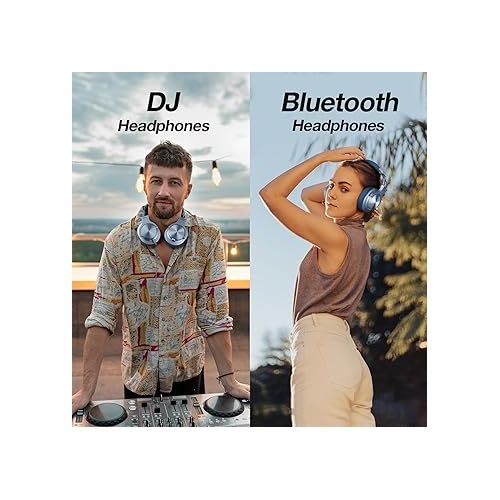  OneOdio A70 Bluetooth Over Ear Headphones, Wireless Headphones w/ 72H Playtime, Hi-Res, 3.5mm/6.35mm Wired Audio Jack for Studio Monitor & Mixing DJ Guitar AMP, Computer Laptop PC Tablet - Sky Blue