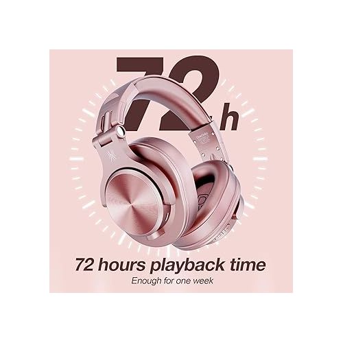  OneOdio A70 Bluetooth Over Ear Headphones, Wireless Headphones w/ 72H Playtime, Hi-Res, 3.5mm/6.35mm Wired Audio Jack for Studio Monitor & Mixing DJ Guitar AMP, Computer Laptop PC Tablet - Rose Gold