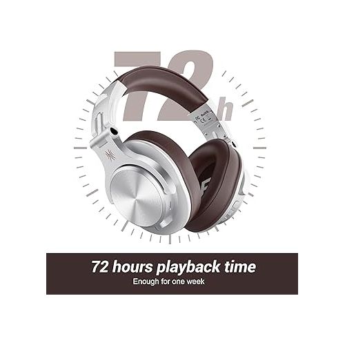  OneOdio A70 Bluetooth Over Ear Headphones, Wireless Headphones w/ 72H Playtime, Hi-Res, 3.5mm/6.35mm Wired Audio Jack for Studio Monitor & Mixing DJ E-Guitar AMP, Computer Laptop PC Tablet - Silver