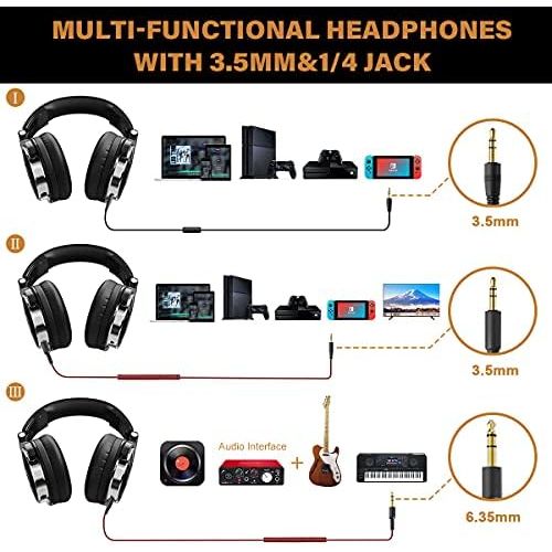  OneOdio Wired Over Ear Headphones Studio Monitor & Mixing DJ Stereo Headsets with 50mm Neodymium Drivers and 1/4 to 3.5mm Audio Jack for AMP Computer Recording Phone Piano Guitar L