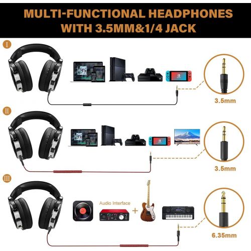  OneOdio Wired Over Ear Headphones Studio Monitor & Mixing DJ Stereo Headsets with 50mm Neodymium Drivers and 1/4 to 3.5mm Audio Jack for AMP Computer Recording Phone Piano Guitar L